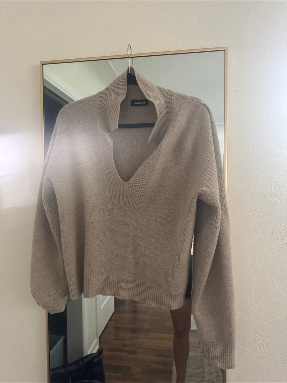NAADAM Taupe V-Neck Cashmere-Blend Pullover
